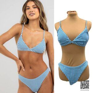 Rhythm. - Size XL SET Bralette Bikini Top  & Bottoms - Blue & White Striped